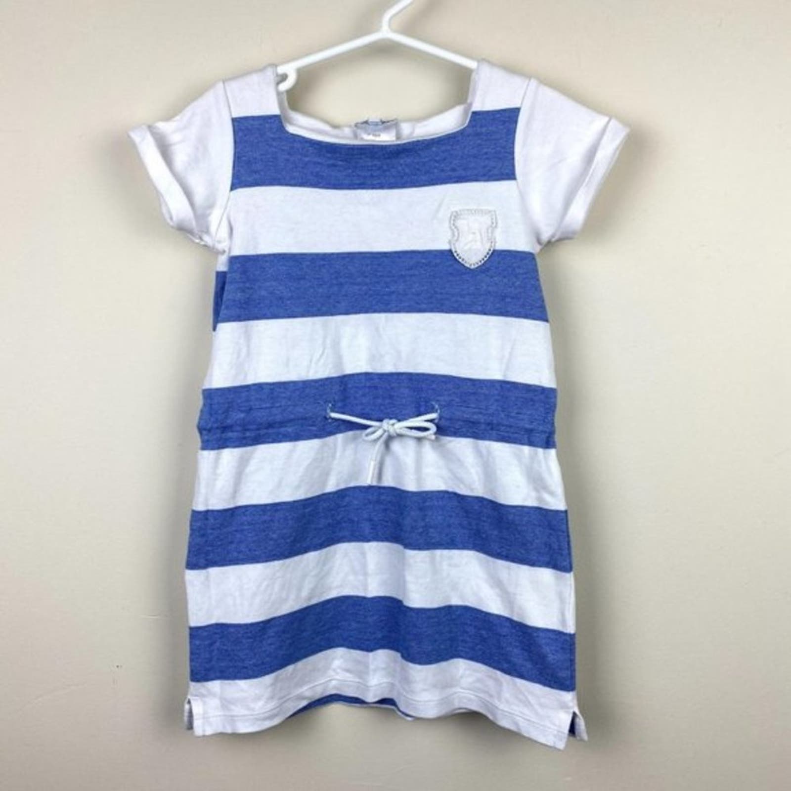 Jacadi Paris Girls Blue & White Striped Dress 4T
