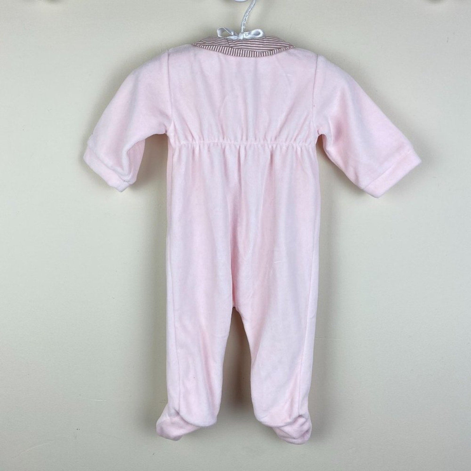 Jacadi Paris Pink Velour Bow Footie 3 Months