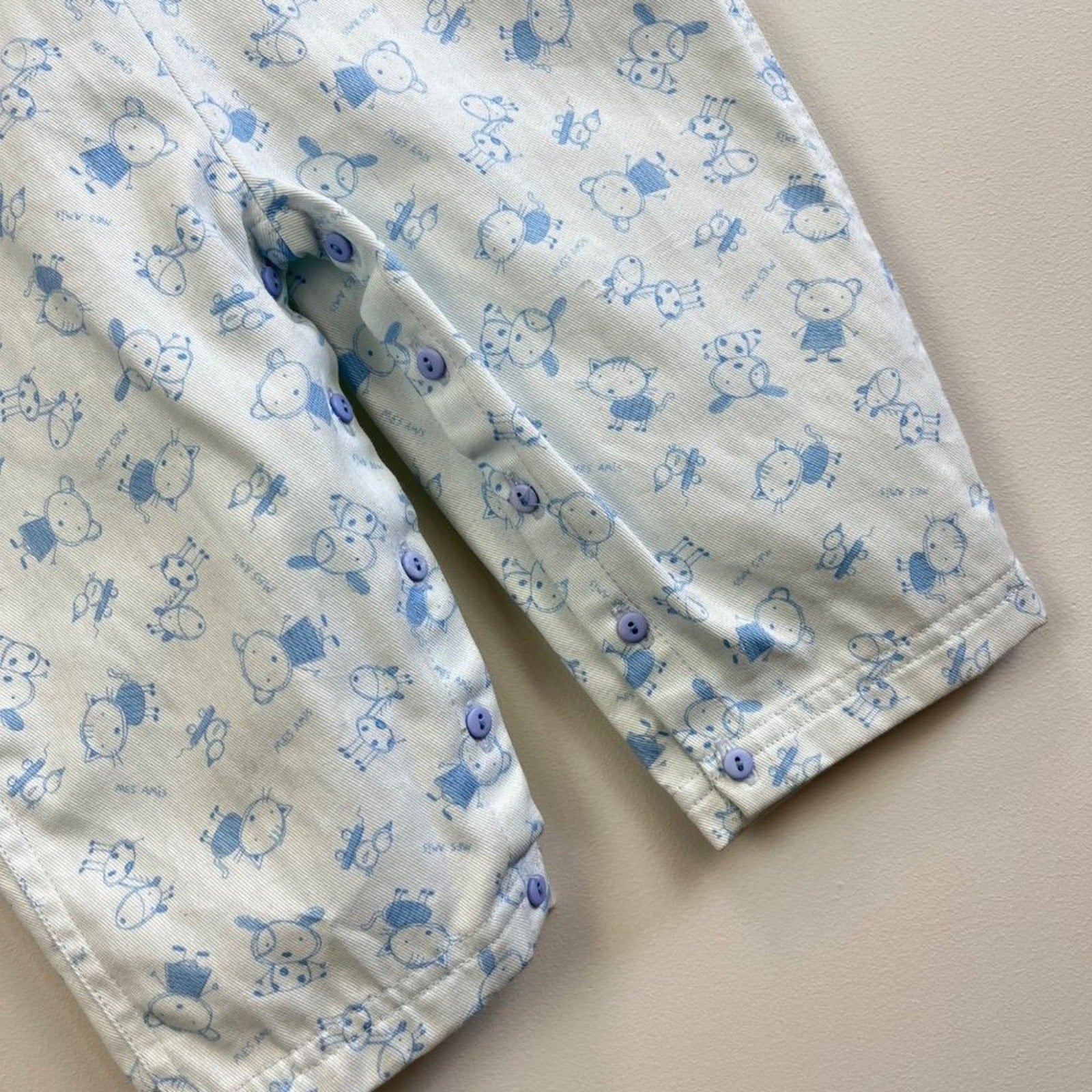 Sarah Louise England White Blue Animal Print Overalls Set 18 Months NWT