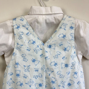 Sarah Louise England White Blue Animal Print Overalls Set 18 Months NWT