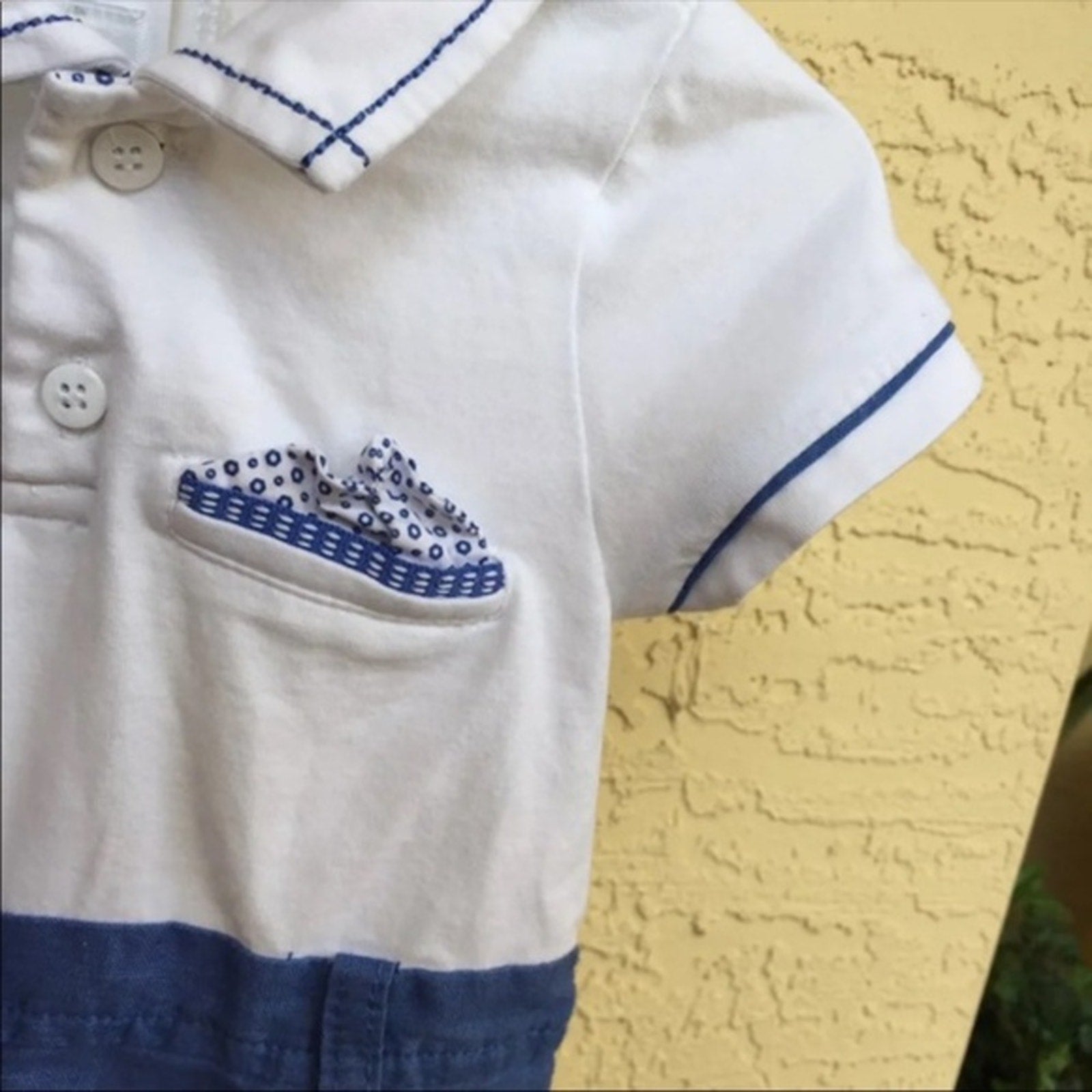 Mayoral Boys Blue & White Shortall Romper 6 Months