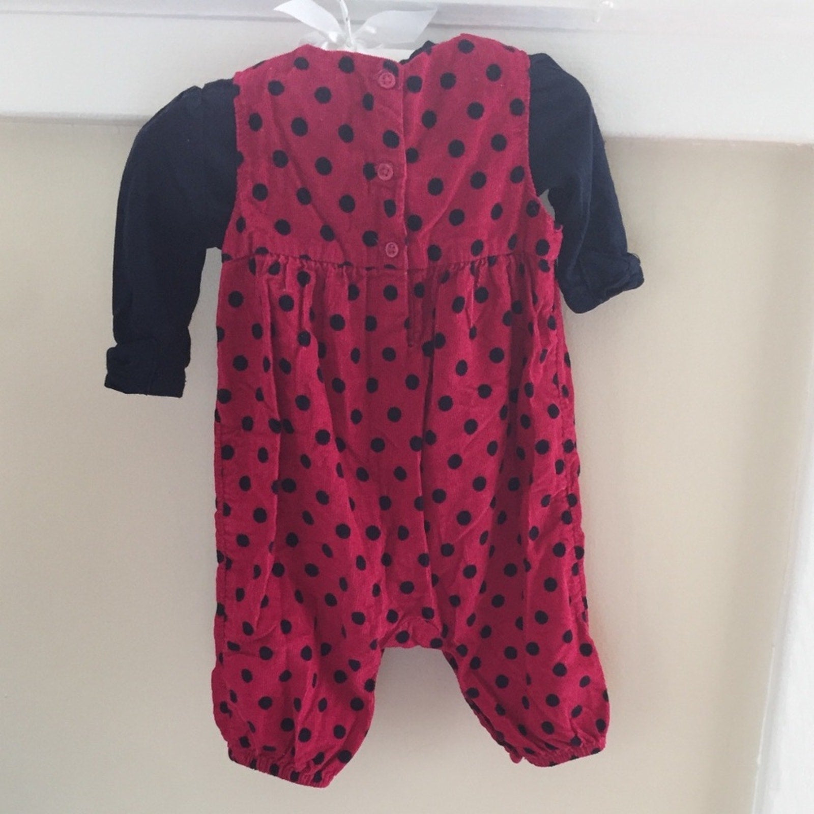 Gap Navy & Red Polka Dot Corduroy Overall Set 3 Months