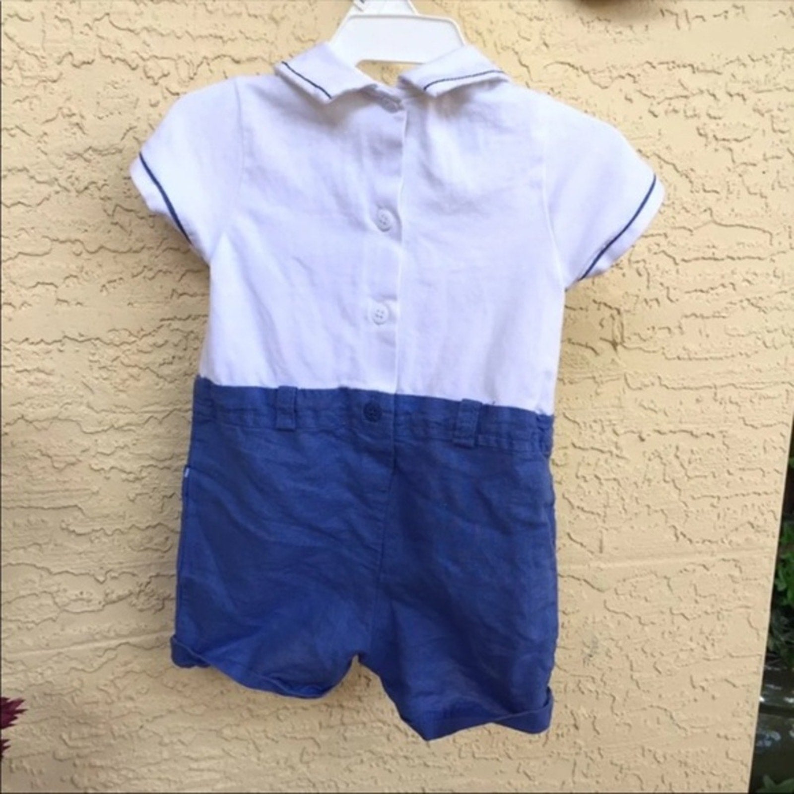 Mayoral Boys Blue & White Shortall Romper 6 Months