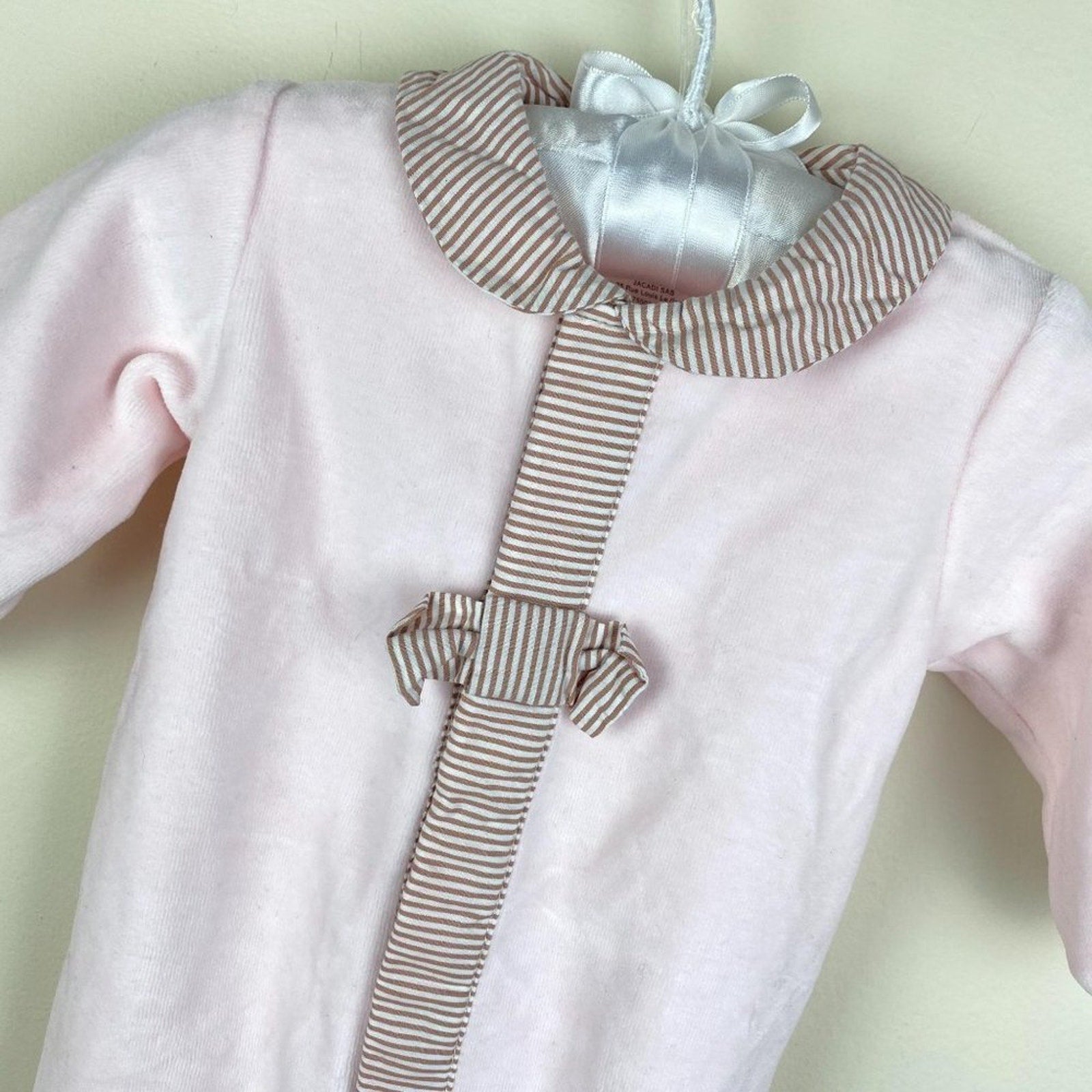 Jacadi Paris Pink Velour Bow Footie 3 Months