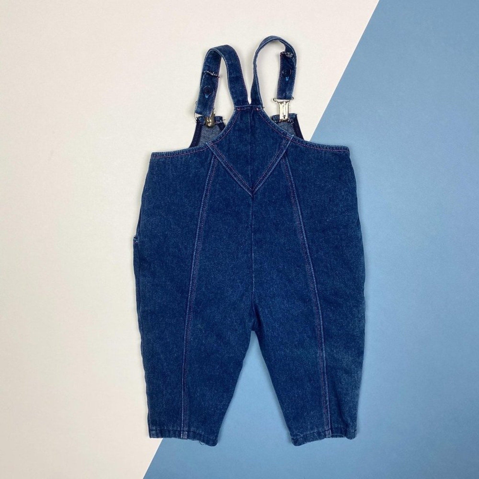 Vintage Premaman Pleated Clip Denim Overalls 6 Months