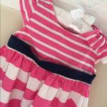 Load image into Gallery viewer, Gymboree Pink &amp; White Striped Bow Dress 12-18 Months
