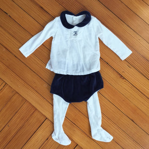 Laranjinha White & Navy Layered Babygrow 12 Months