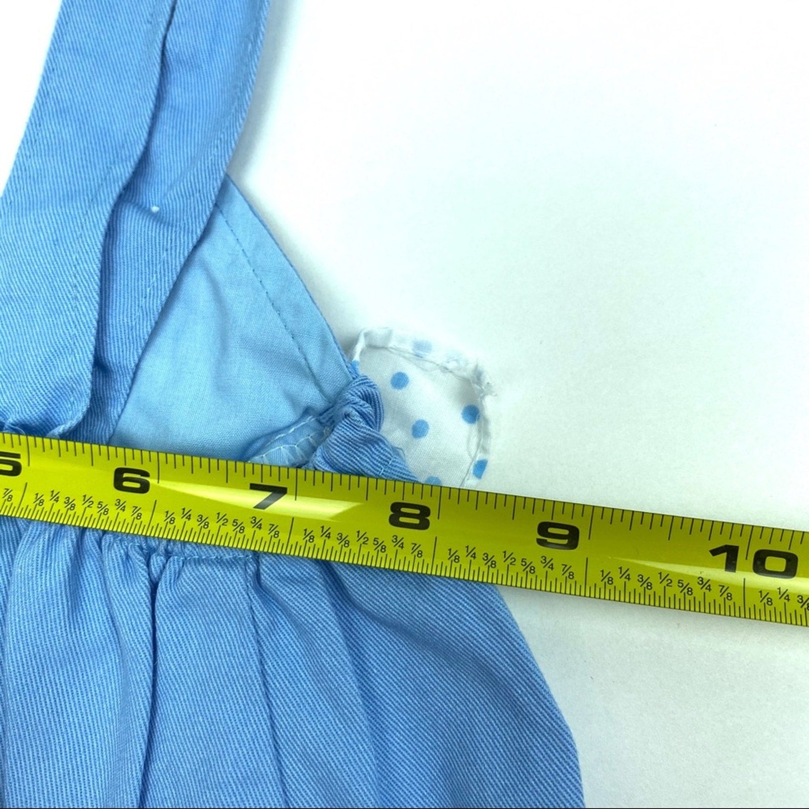 Vintage Blue Polka Dot Ruffle Teddy Bear Overalls