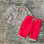 Load image into Gallery viewer, Mini Boden Cozy Pink Corduroy Pants &amp; Floral Blouse 0-3 Months
