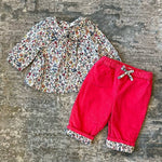 Load image into Gallery viewer, Mini Boden Cozy Pink Corduroy Pants &amp; Floral Blouse 0-3 Months
