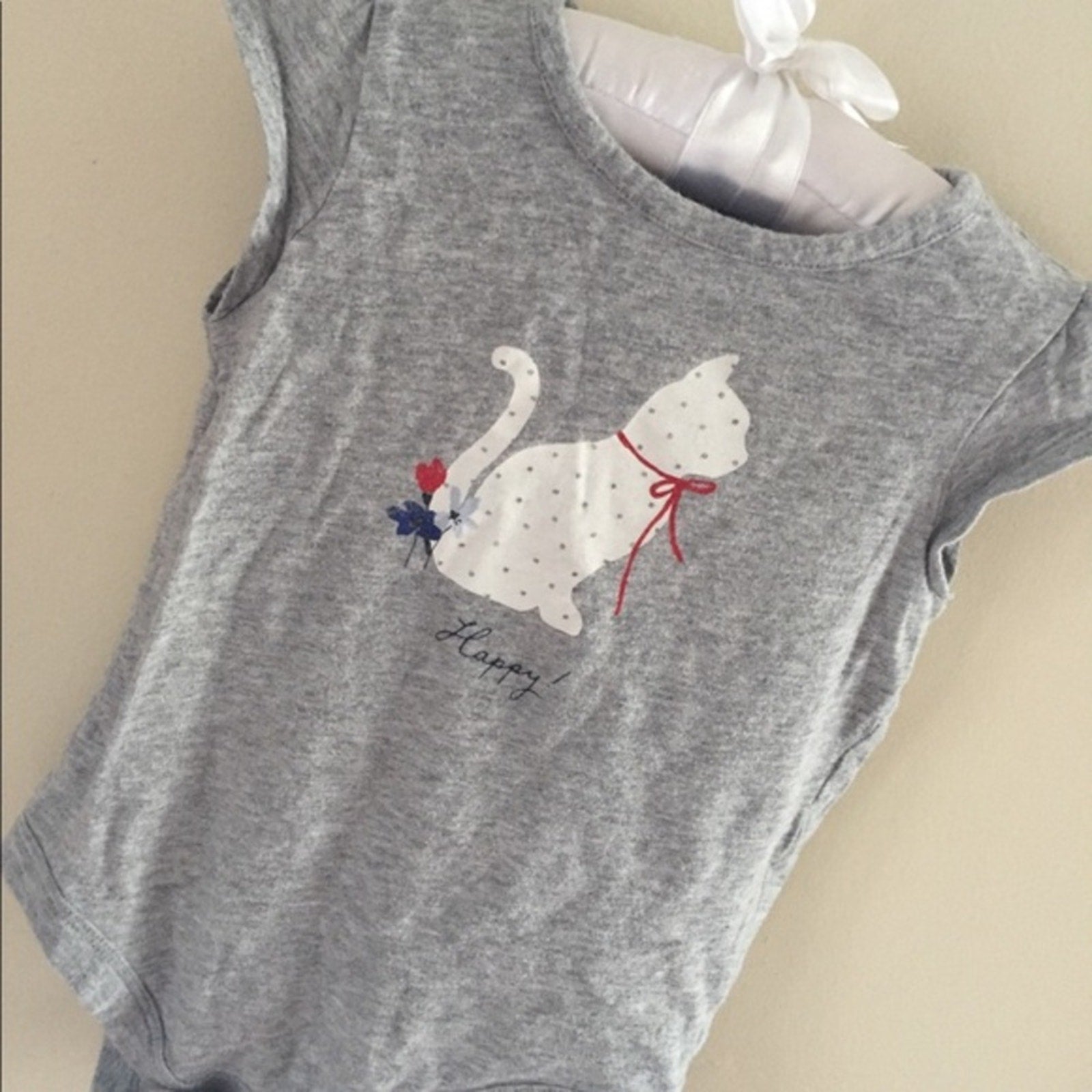 Baby Gap Gray Polka Dot Cat Cap Sleeve Bodysuit 24 Months