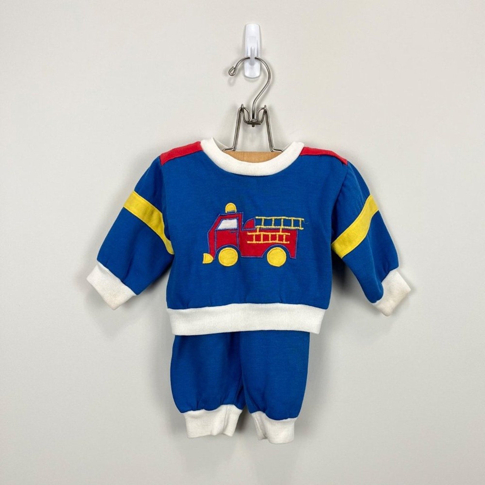 Vintage Doe Spun Blue Fire Truck Sweatsuit 12 Months