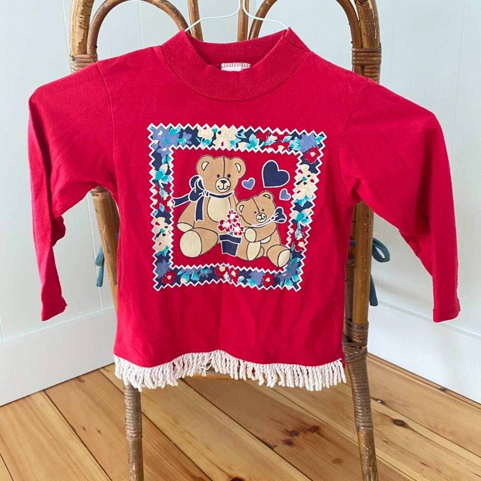 Vintage Susan Carol Red Teddy Bear Shirt 4T USA