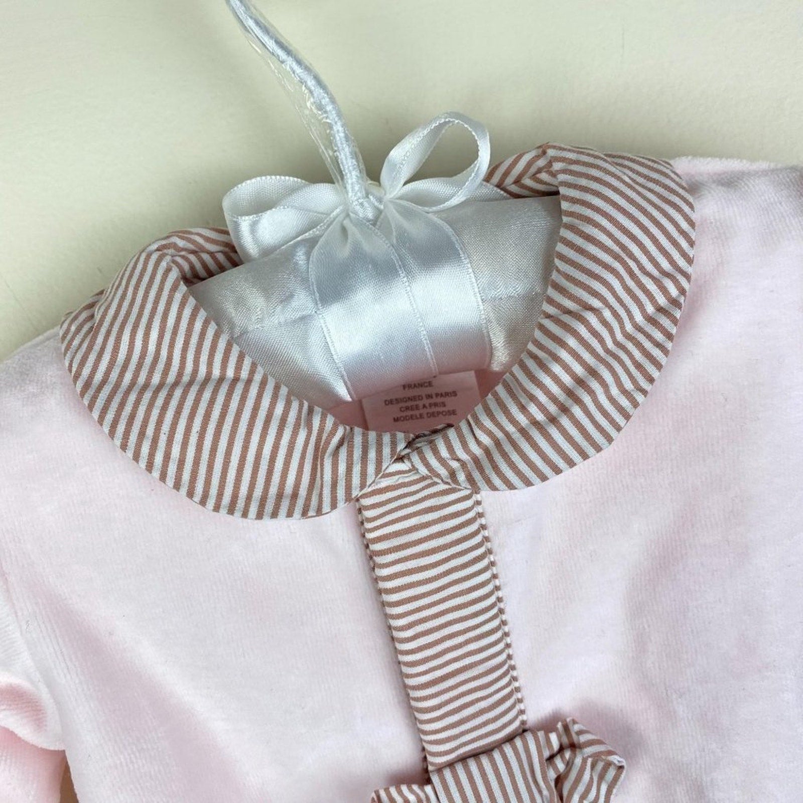 Jacadi Paris Pink Velour Bow Footie 3 Months