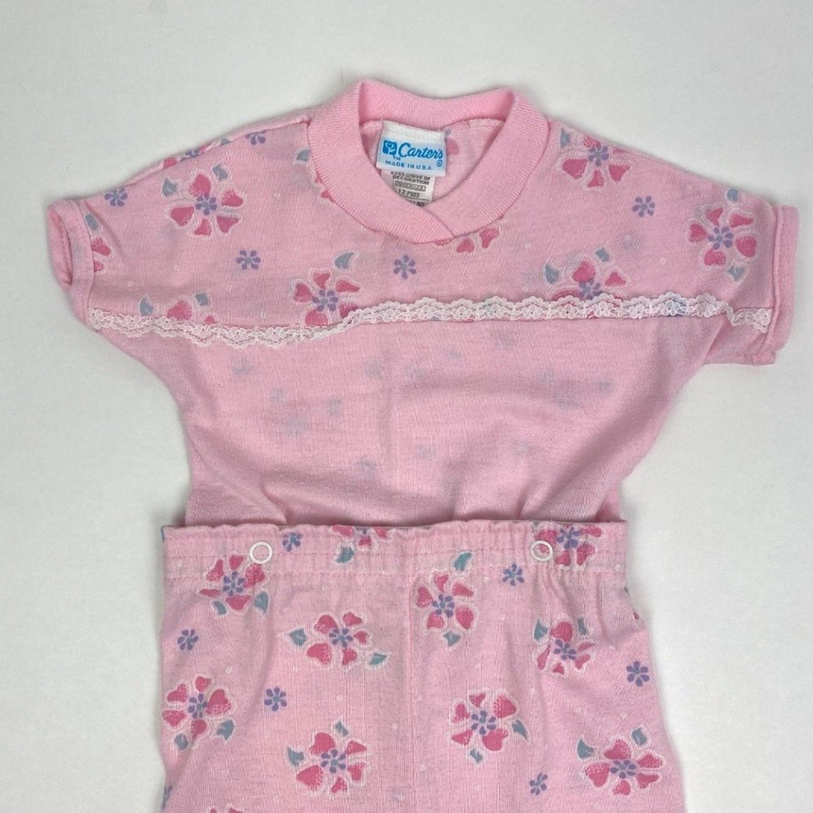 Vintage Carter's Pink Two Piece Pajama Set 12 Months USA