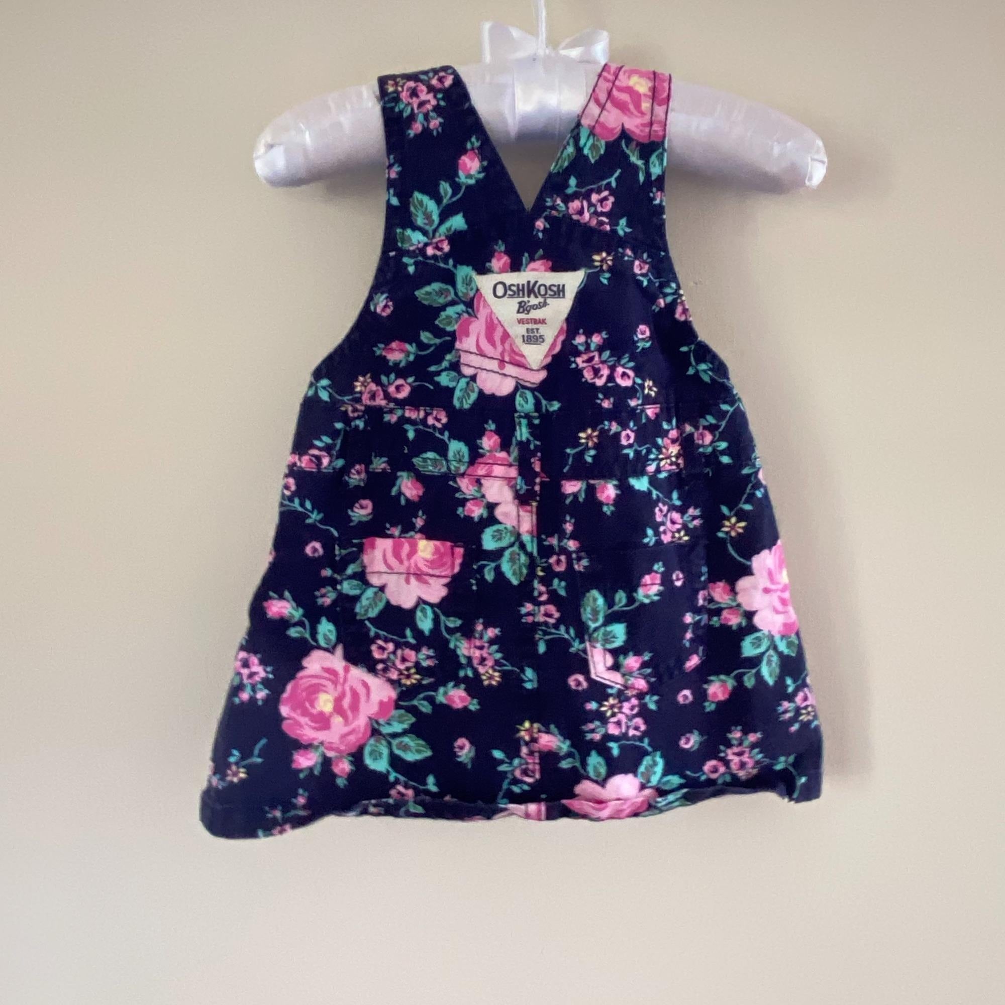 OshKosh B'gosh Girls Navy Blue Floral Jumper 6 Months