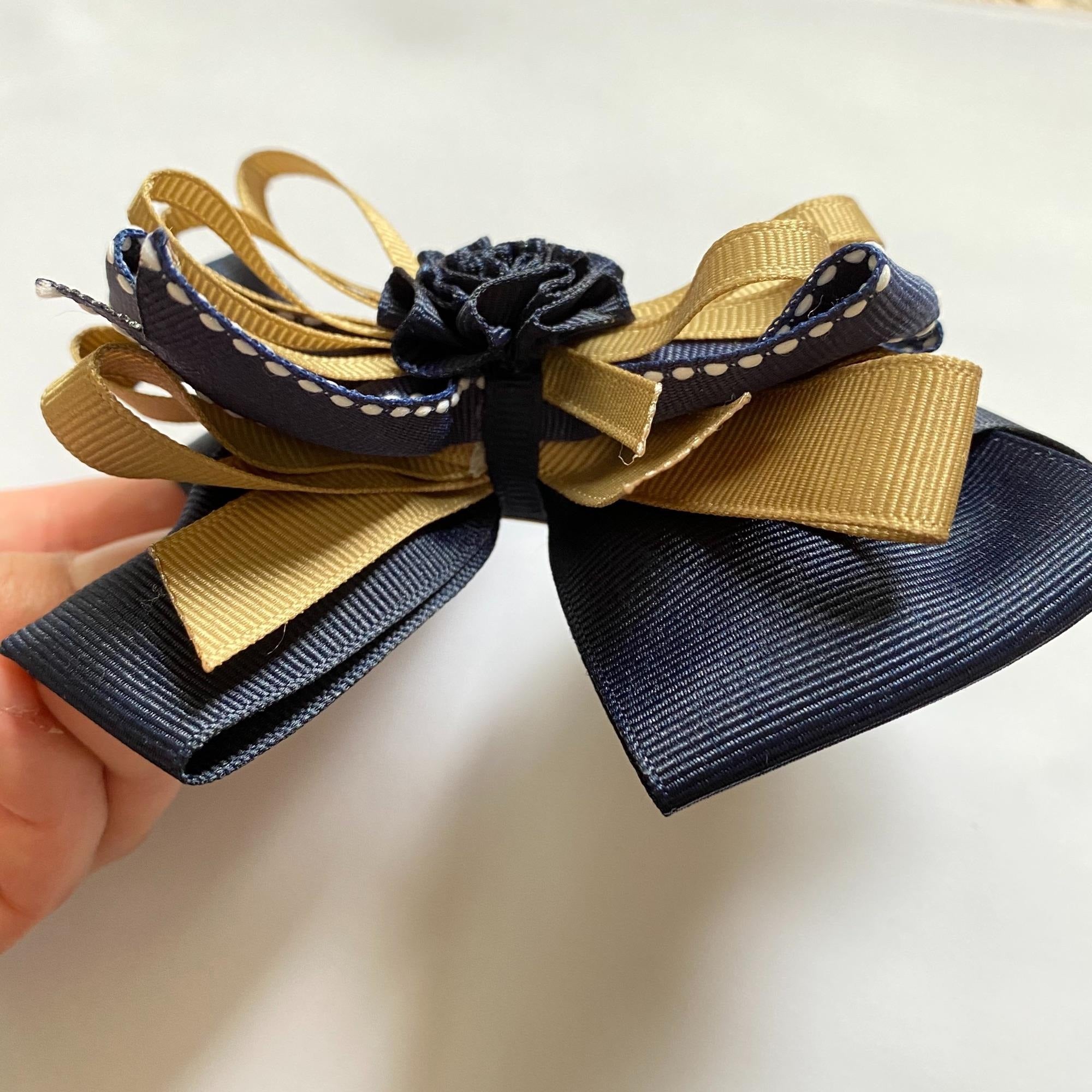 Girls Large Khaki and Navy Deluxe Bow