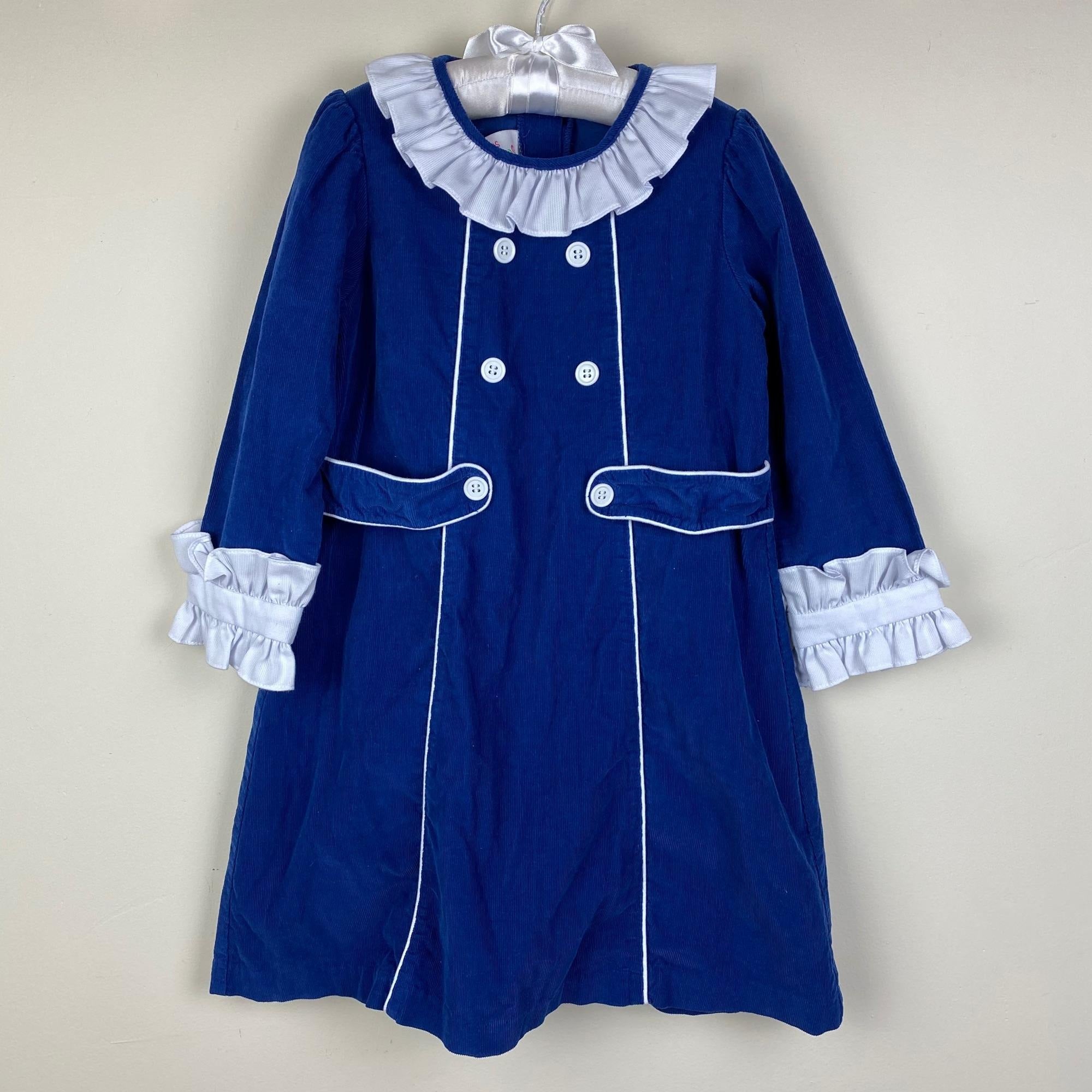 Shrimp & Grits Kids Blue Corduroy Ruffle Dress