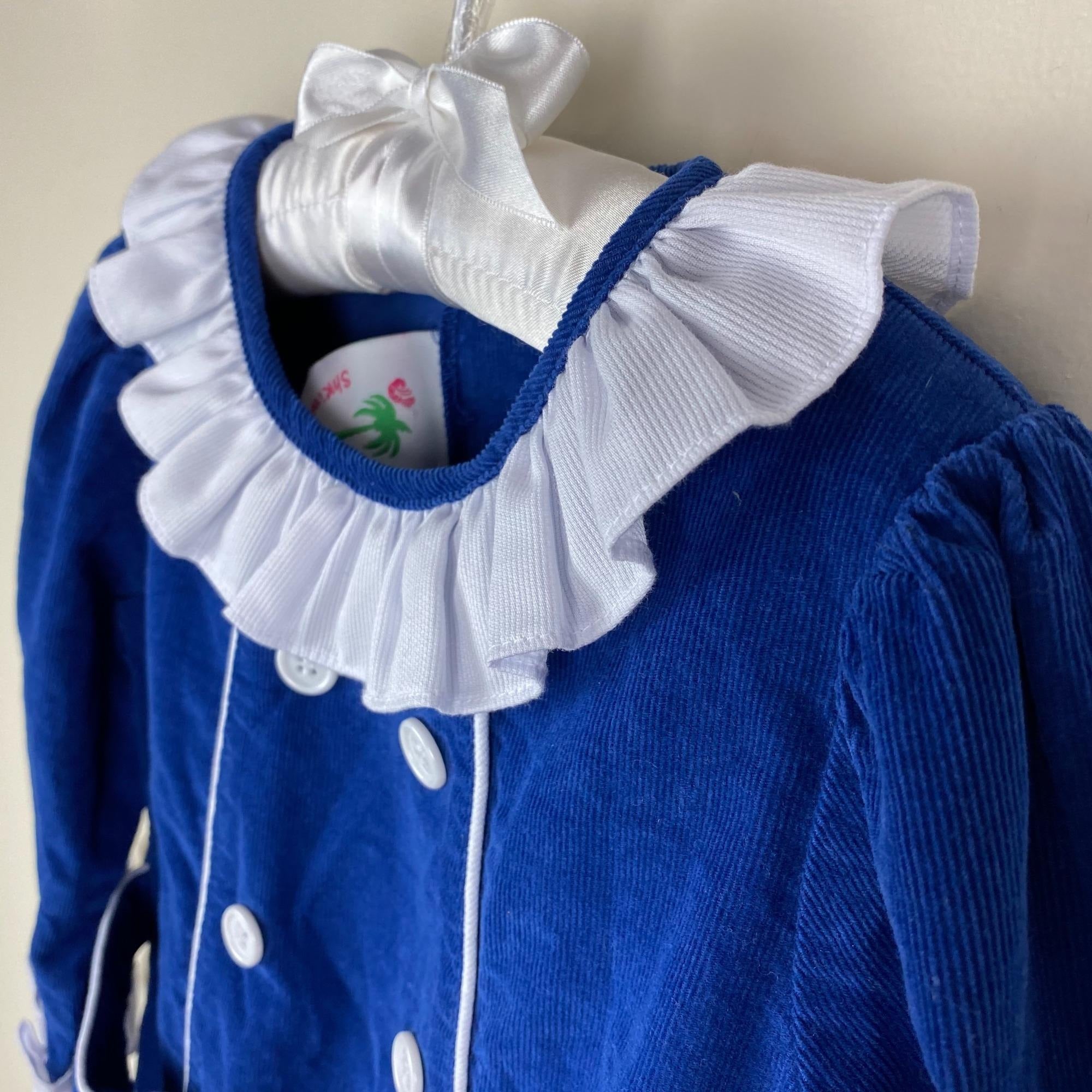 Shrimp & Grits Kids Blue Corduroy Ruffle Dress