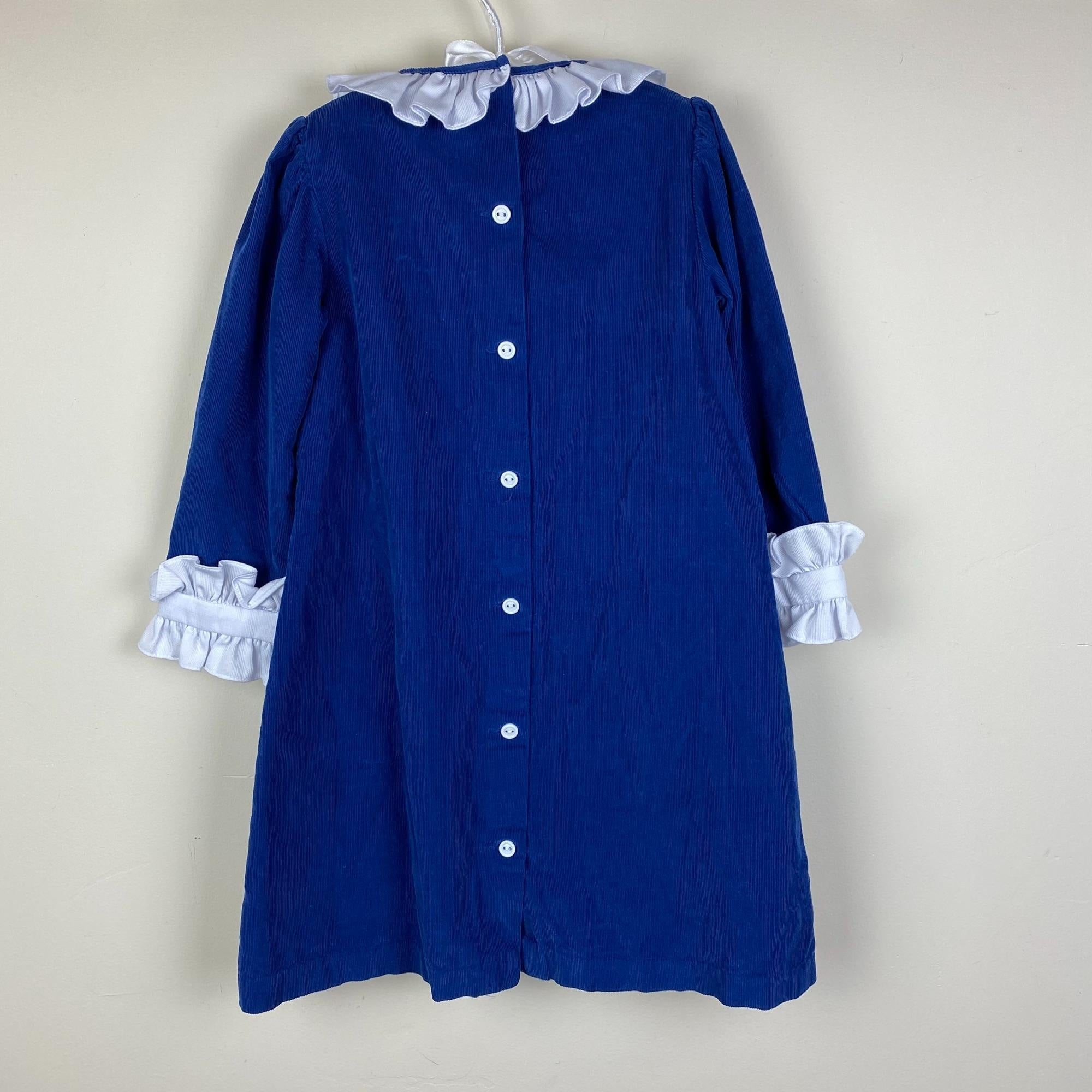 Shrimp & Grits Kids Blue Corduroy Ruffle Dress