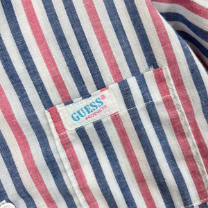 Vintage Guess Blue & Red Striped Button Up Shirt 6 USA