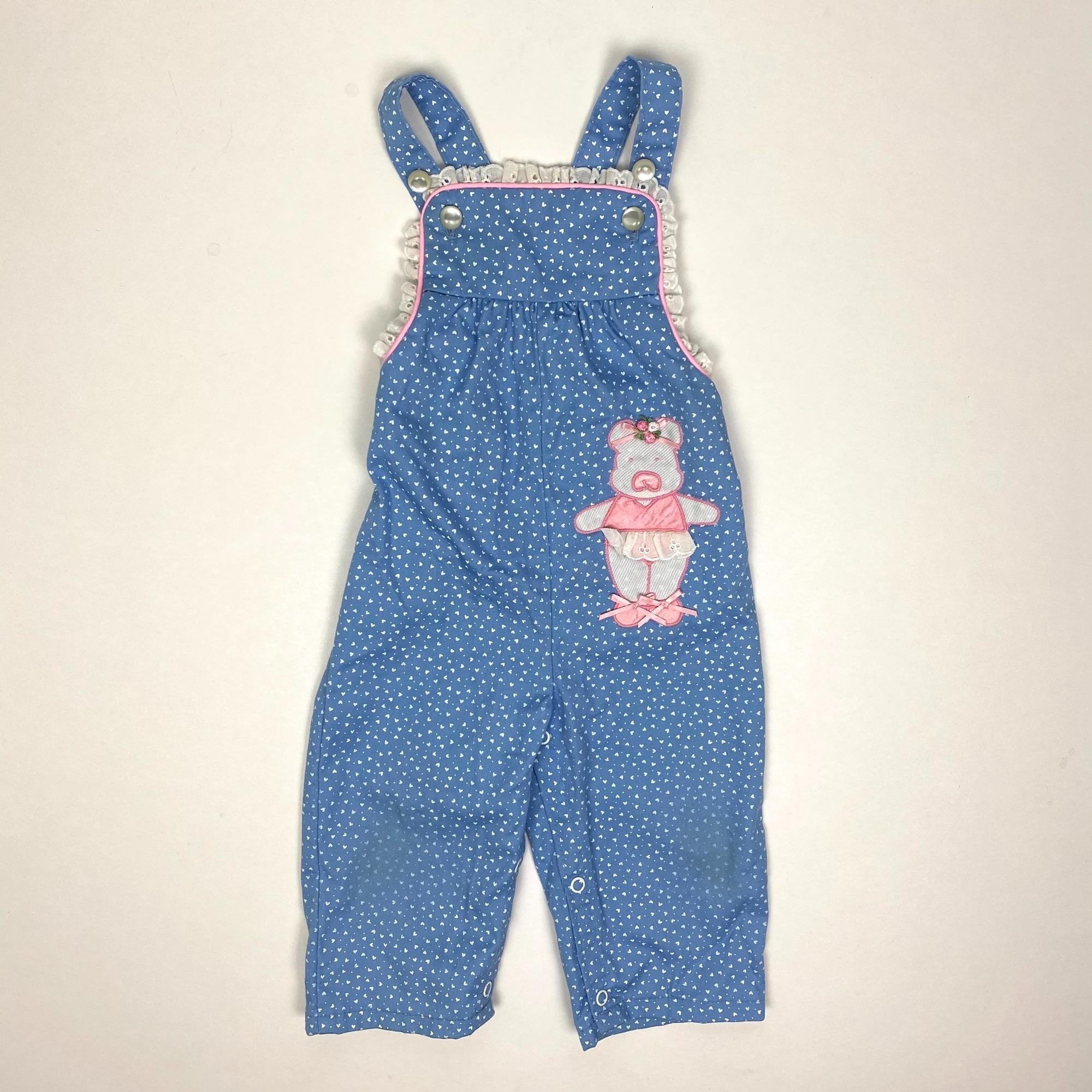 Vintage Kids Exchange Polka Dot Ballet Bear Overalls 12 Months