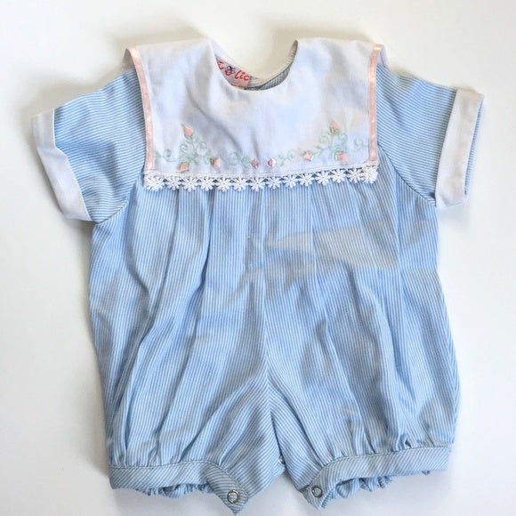 Vintage Baby Girl Blue Striped Romper 68 cm