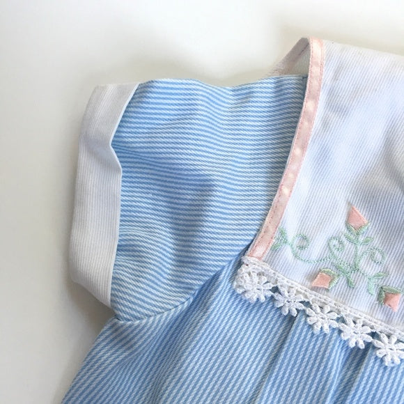 Vintage Baby Girl Blue Striped Romper 68 cm