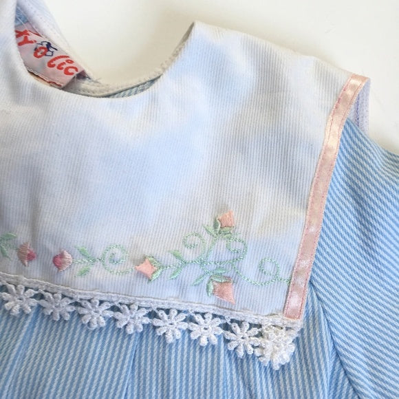 Vintage Baby Girl Blue Striped Romper 68 cm