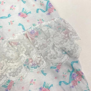 Vtg Babygrow White Pink Floral Ruffle Lace Footie