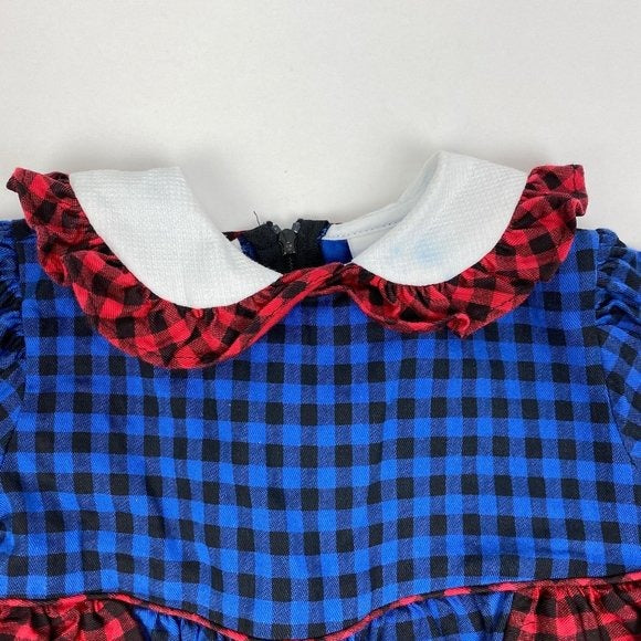 Vintage Bryan Girls Blue Plaid Ruffle Jumpsuit 12