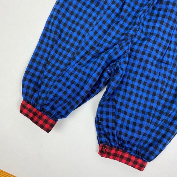 Vintage Bryan Girls Blue Plaid Ruffle Jumpsuit 12