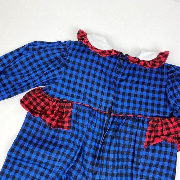 Vintage Bryan Girls Blue Plaid Ruffle Jumpsuit 12