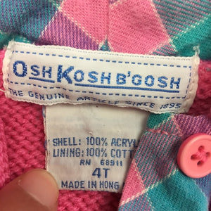 Vintage OshKosh Bright Pink Hooded Sweater 4T