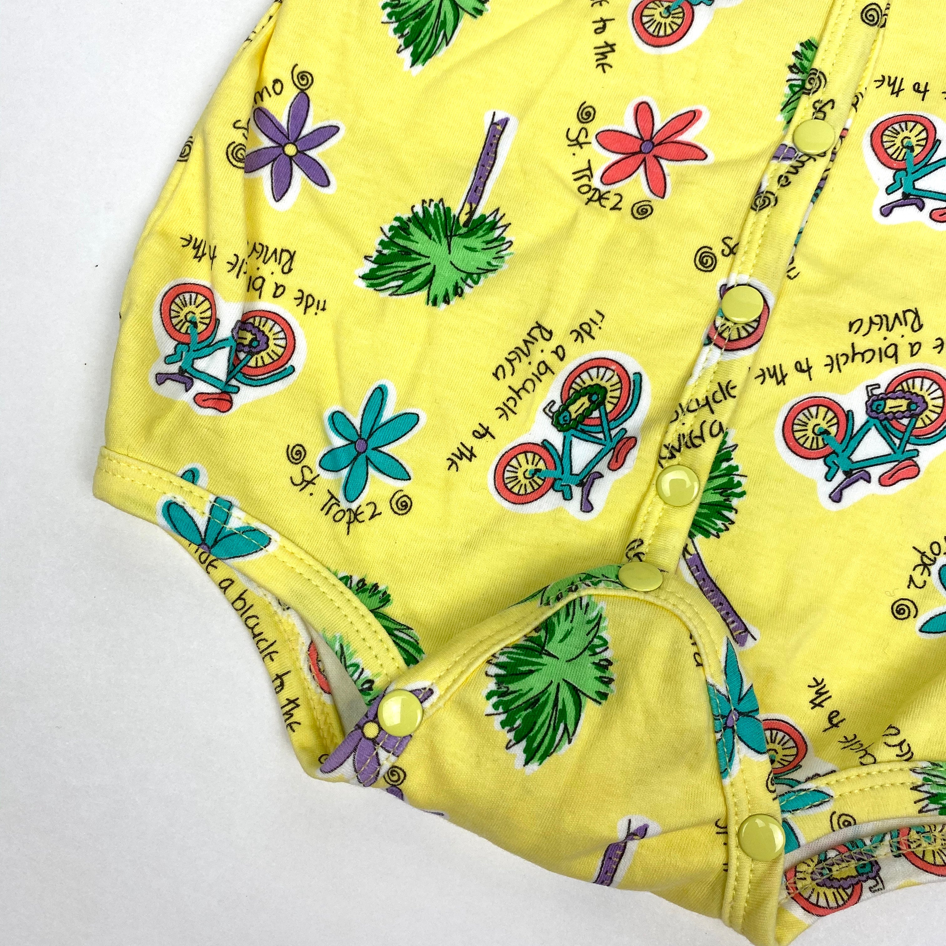 Vintage All Mine Yellow Tropical Bodysuit Romper 6-9 Monthsneed weight