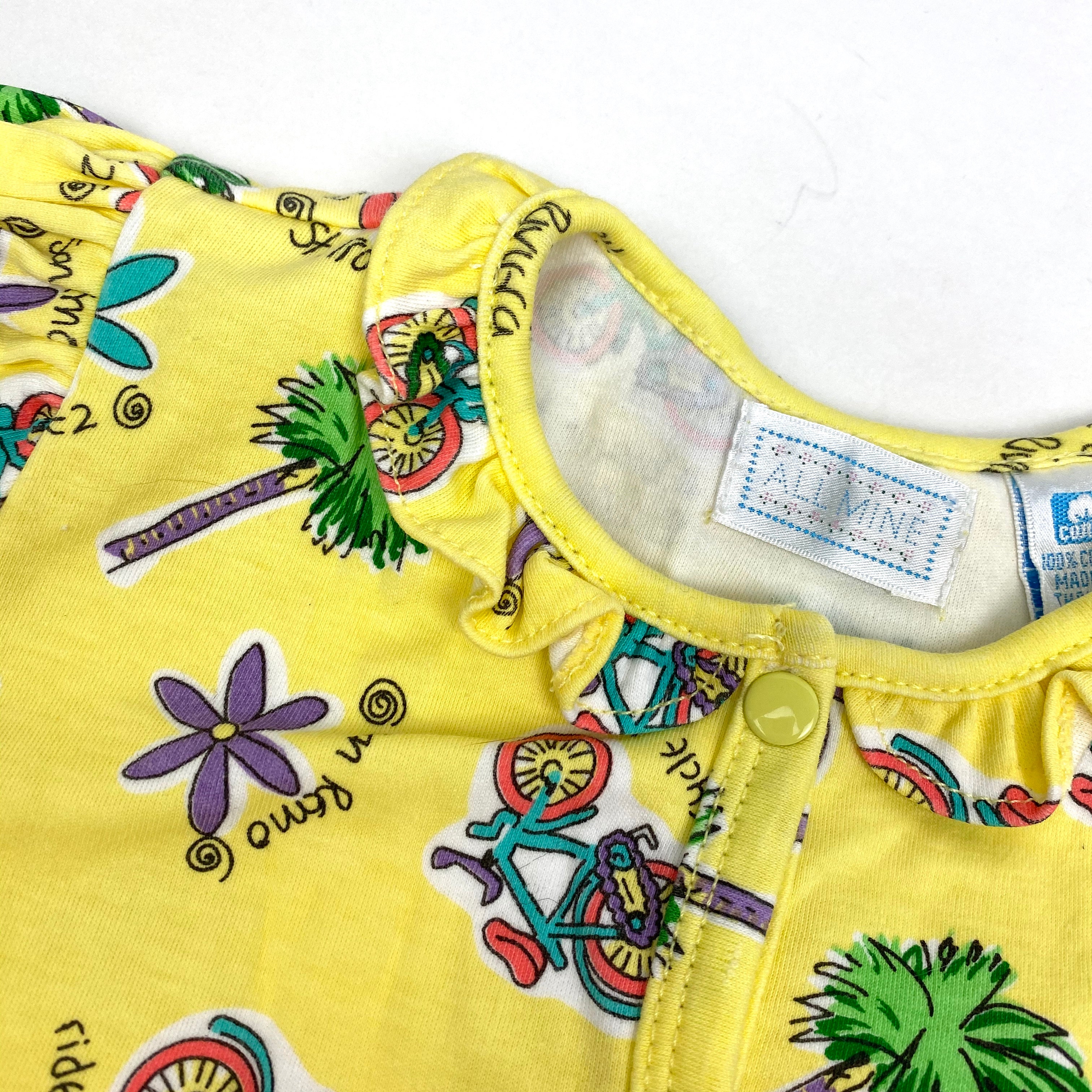 Vintage All Mine Yellow Tropical Bodysuit Romper 6-9 Monthsneed weight