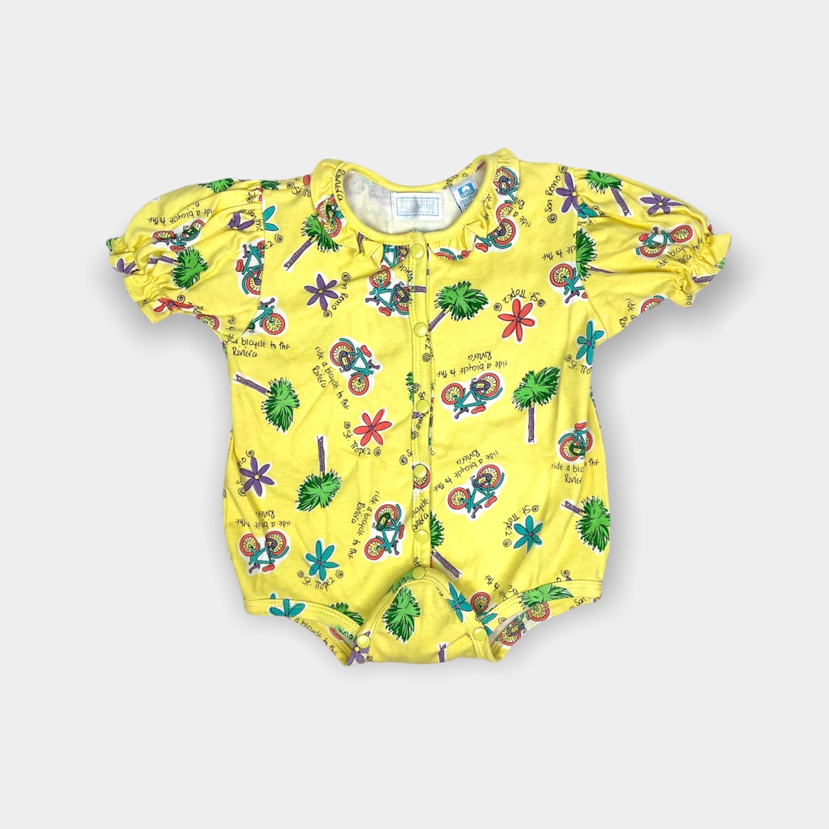 Vintage All Mine Yellow Tropical Bodysuit Romper 6-9 Monthsneed weight