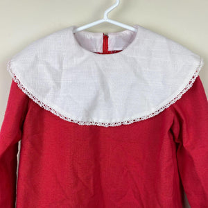 Vintage Girls Long Sleeve Collared Red Dress