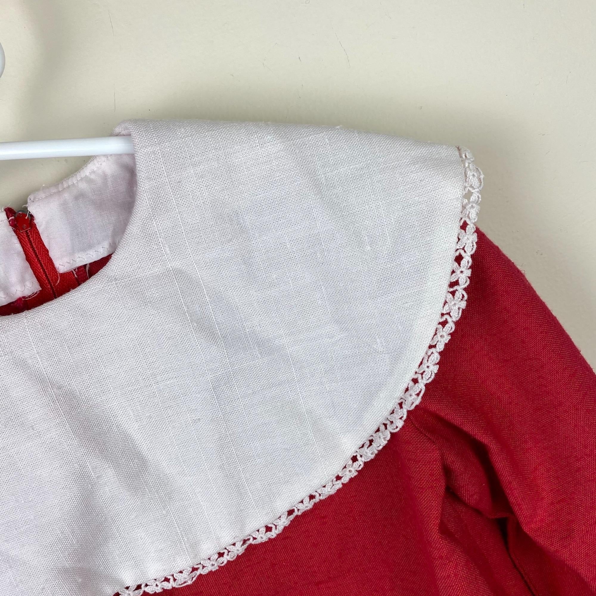 Vintage Girls Long Sleeve Collared Red Dress