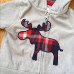 Load image into Gallery viewer, Carter’s 2 Piece Grey Fleece Moose Hoodie Set 0-3 Months
